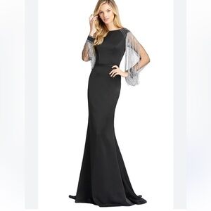 Mac Duggal black beaded Embellished Full Sleeve Jersey Fitted Fit Flare gown 2